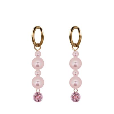 Hanging crystal and pearl earrings - gold - Light Rose / Rosaline