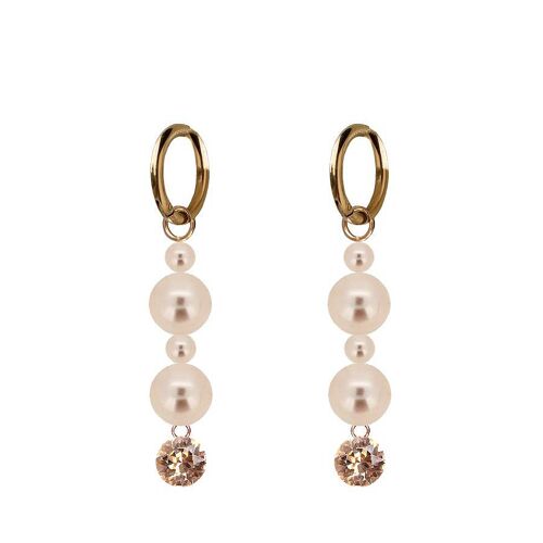 Hanging crystal and pearl earrings - gold - Light Peach / Peach