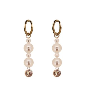 Boucles d'oreilles pendantes cristaux et perles - doré - Light Peach / Peach 1