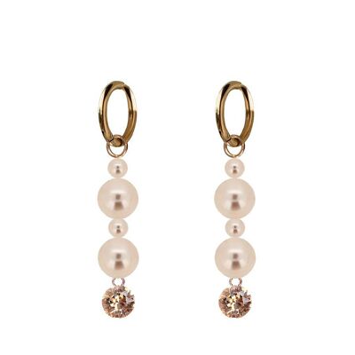 Hanging crystal and pearl earrings - gold - Light Peach / Peach