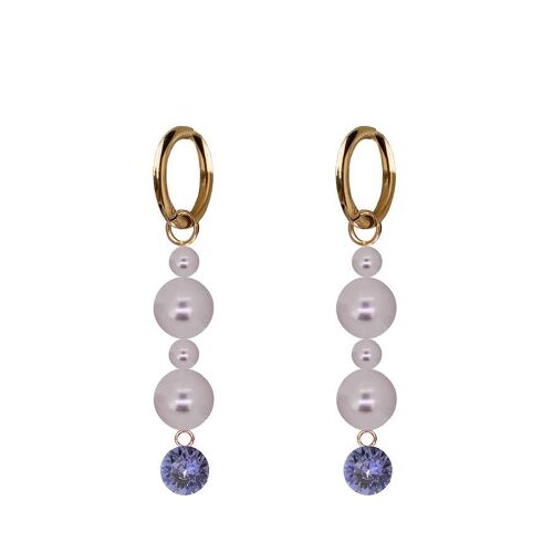 Hanging crystals and pearl earrings - gold - tanzanite / mauve