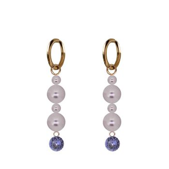 Boucles d'oreilles pendantes cristaux et perles - or - tanzanite / mauve 1