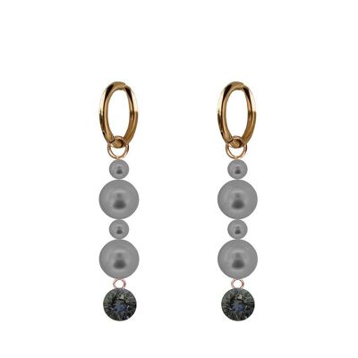 Boucles d'oreilles pendantes cristaux et perles - or - Silvernight / Gris