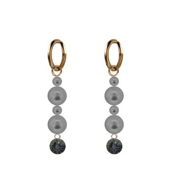 Boucles d'oreilles pendantes cristaux et perles - or - Silvernight / Gris 1