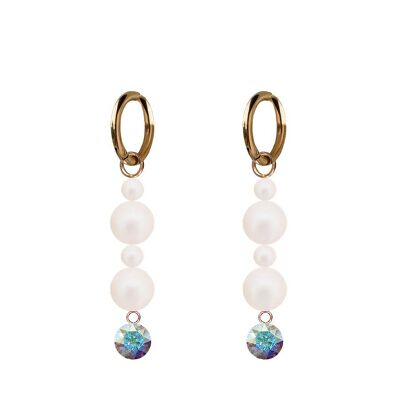 Boucles d'oreilles humbles cristaux et perles - Argent - Aurore Boréeal / Nacré