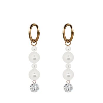 Boucles d'oreilles pendantes cristaux et perles - argent - cristal / blanc 1