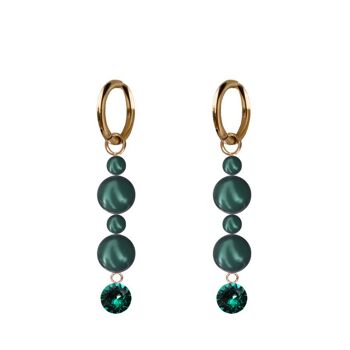 Boucles d'oreilles pendantes cristal et perle - argent - émeraude / tahiti 1