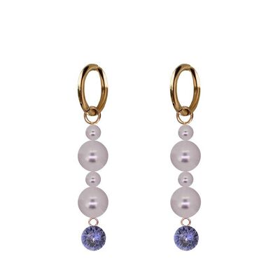 Hanging crystals and pearl earrings - silver - tanzanite / mauve