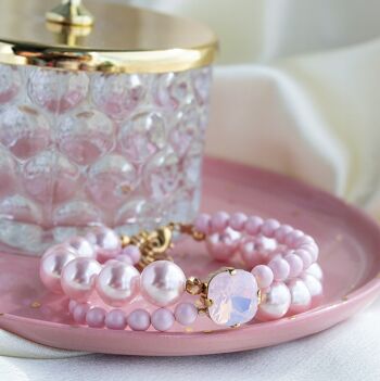 Bracelet double perle avec carré de cristal - or - Or rose 2