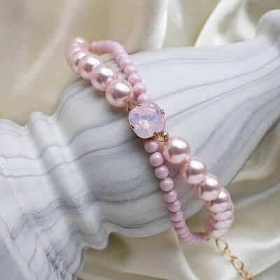 Bracelet double perle avec carré de cristal - or - Rosaline
