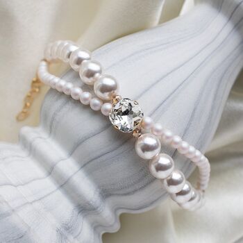 Bracelet double perle avec carré de cristal - or - Blanc 1