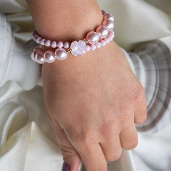 Bracelet double perle avec carré de cristal - argent - rosaline 3