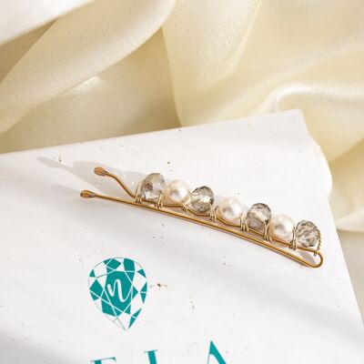 Small hair clip with pearls - Cream