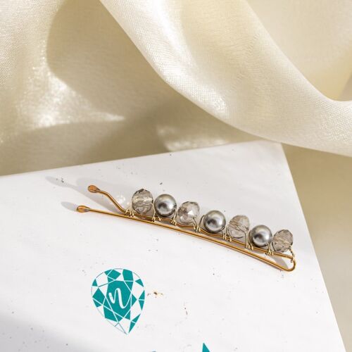 Small hair clip with pearls - Gray