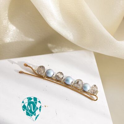 Small Hair Buckle with Pearls - Irid Light Blue