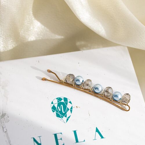 Small hair clip with pearls - Light Blue