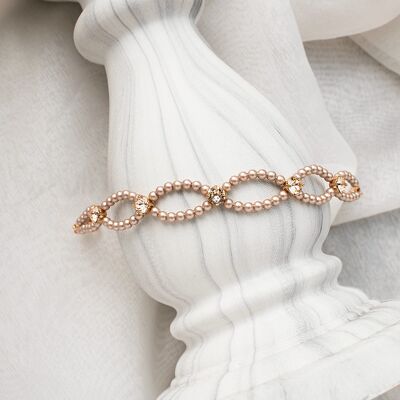 Bracciale di perle fini e cristalli - oro - bronzo / Golden Shadow