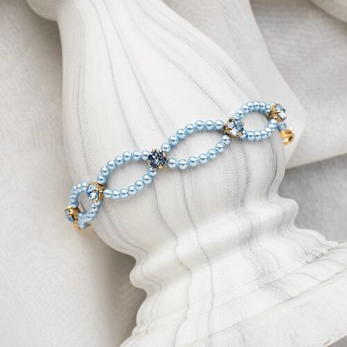 Fine pearl and crystal bracelet - gold - Light Blue / Light Saphire