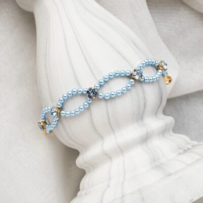 Armband aus feinen Perlen und Kristallen - Gold - Hellblau / Heller Saphir