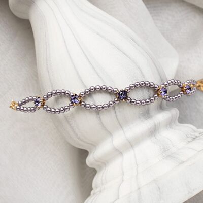 Fine pearl and crystal bracelet - silver - mauve / tanzanite