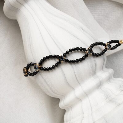 Pulsera de perlas finas y cristal - oro - negro místico / grafito