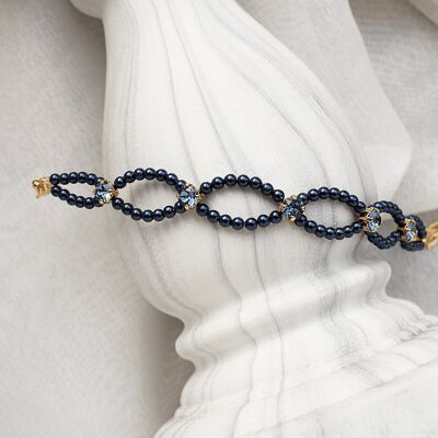 Bracelet perles fines et cristal - or - Bleu Nuit / Bleu Denim