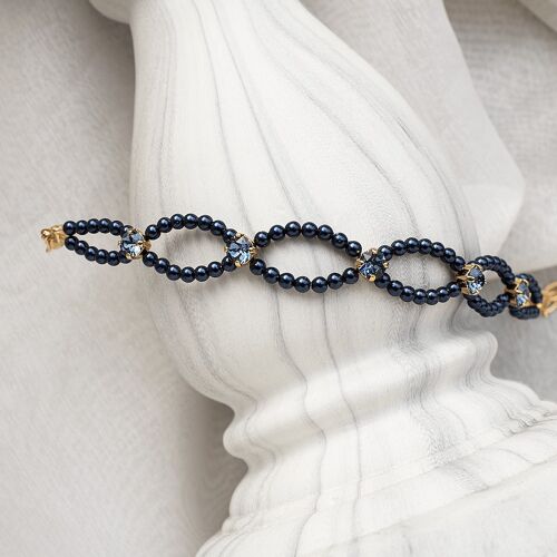 Fine pearl and crystal bracelet - silver - Night Blue / Denim Blue