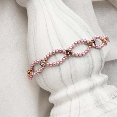 Bracciale di perle fini e cristalli - argento - Rosa cipria / Rosa antico