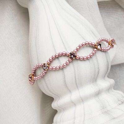 Pulsera de perlas finas y cristal - plata - Rosa Polvoriento / Rosa Antiguo