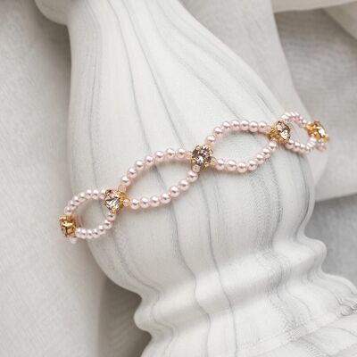 Bracciale di perle fini e cristalli - oro - Rosaline / Rosa vintage