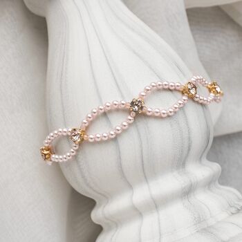 Bracelet perles fines et cristal - or - Rosaline / Rose vintage 1