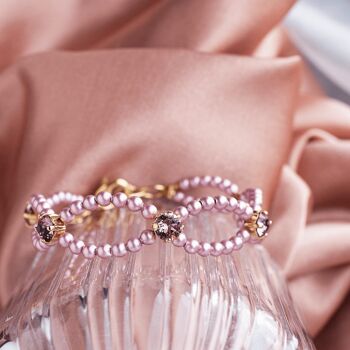 Bracelet perles fines et cristal - argent - Rosaline / Rose vintage 2