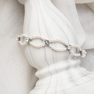 Bracelet perles fines et cristal - or - Blanc / Cristal
