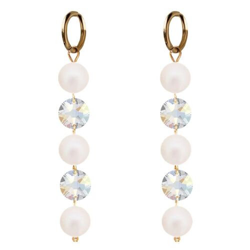 Long crystals and pearl earrings - gold - aurore boreeal / pearlesent