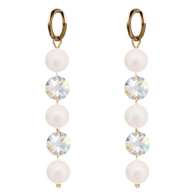 Ohrringe mit langen Kristallen und Perlen - Gold - Aurora Boreal / Perlmutt
