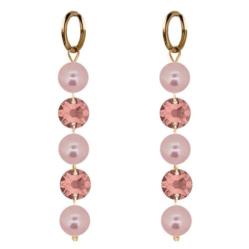 Long crystal and pearl earrings - Gold - Blush Rose / Powder Rose