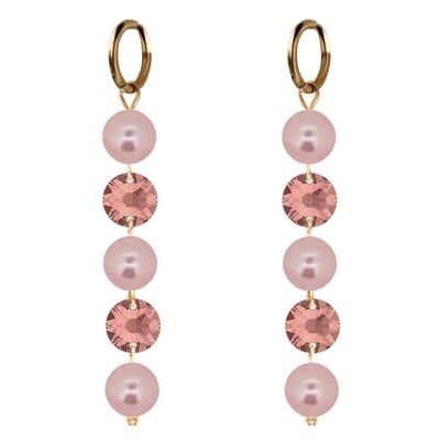 Orecchini lunghi in cristallo e perle - Oro - Rosa cipria / Rosa cipria