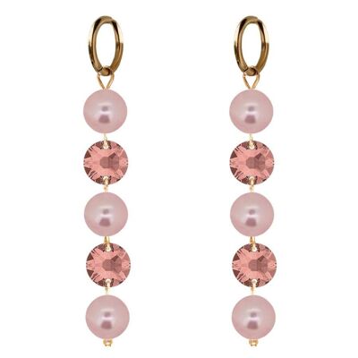 Pendientes largos de cristal y perlas - Oro - Blush Rose / Powder Rose