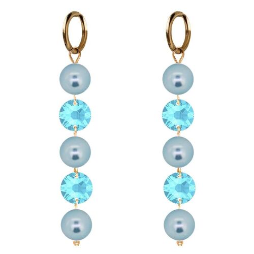Long crystals and pearl earrings - gold - Aqua / Light Blue