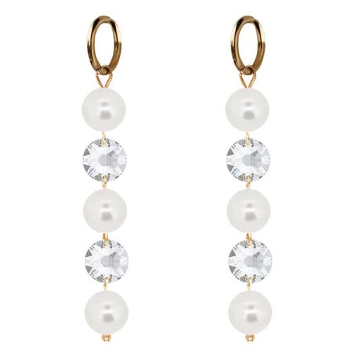 Long crystals and pearl earrings - gold - Crystal / White