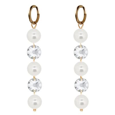 Ohrringe mit langen Kristallen und Perlen - Gold - Kristall / Weiß