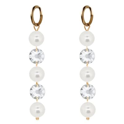 Long crystals and pearl earrings - gold - Crystal / White