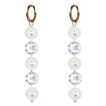 Boucles d'oreilles longues cristaux et perles - or - Cristal / Blanc 1