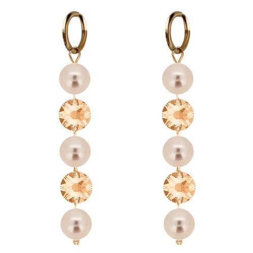 Long crystal and pearl earrings - gold - Light Peach / Peach