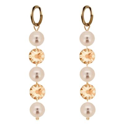 Boucles d'oreilles longues cristaux et perles - doré - Light Peach / Peach