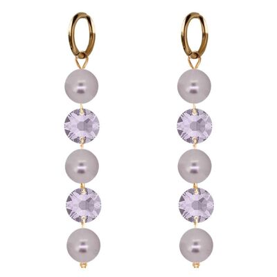Long crystals and pearl earrings - gold - mauve / mauve