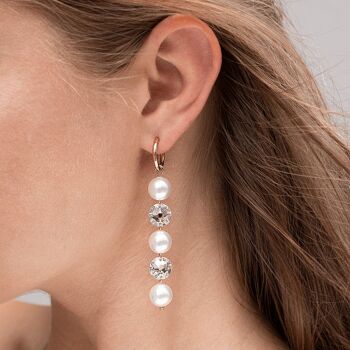 Boucles d'oreilles longues cristaux et perles - or - mauve / mauve 2