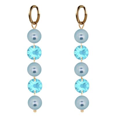 Long crystals and pearl earrings - silver - Aqua / Light Blue