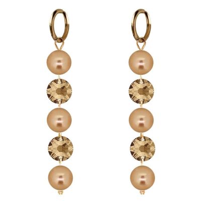 Boucles d'oreilles longues cristaux et perles - argent - Golden Shadow / Rose Gold