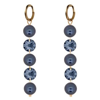 Boucles d'oreilles longues cristaux et perles - argent - Denim / Bleu Nuit 1
